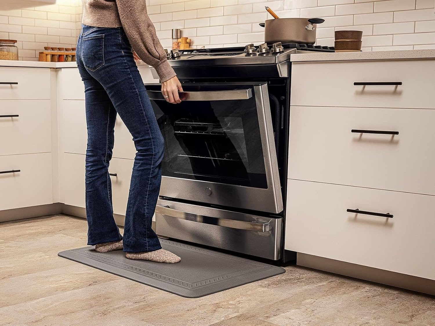 image:imageWeatherTech ComfortMat 24 by 36 Inches AntiFatigue Comfort Mat Bordered Pattern Tan