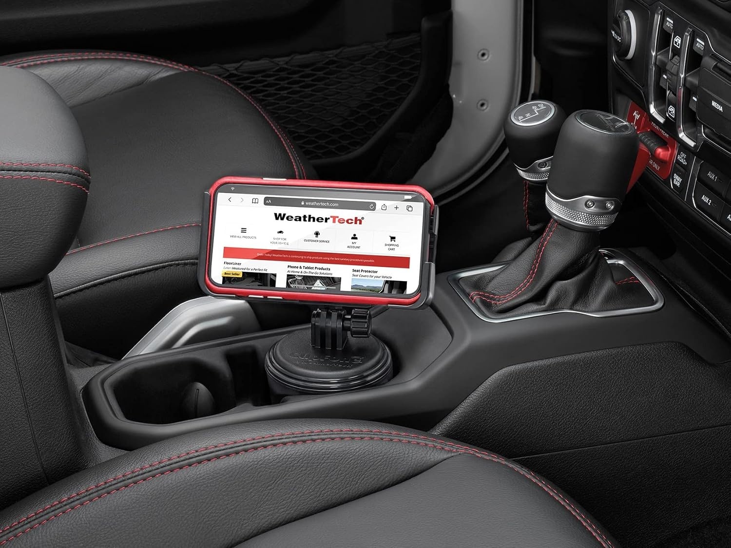 image:imageWeatherTech CupFone Two View Adjustable Universal Cup Holder Phone Mount Car amp Truck Accessory Best Design for iPhone amp Smartphone Charging Black Plastic KnobsGold