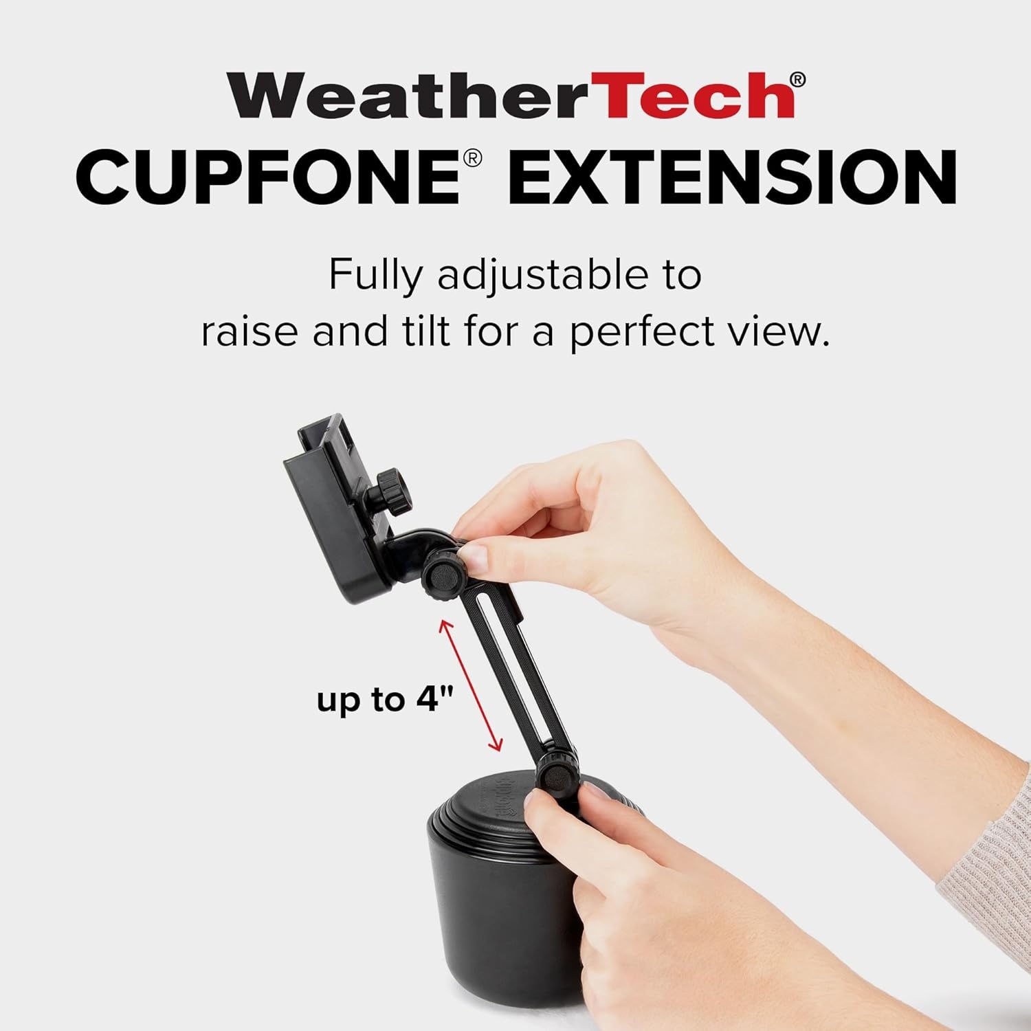 image:imageWeatherTech CupFone Universal Cup Holder Phone Mount for Cars Adjustable amp Secure Fit with Open Access for Charging Compatible with iPhone Android BlackRed Billet Knobs