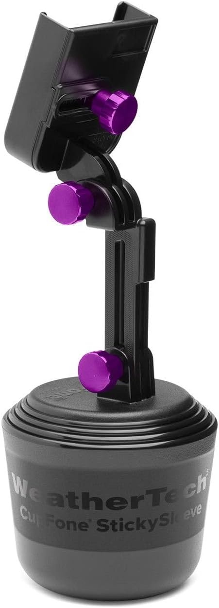image:imageWeatherTech CupFone Universal Cup Holder Phone Mount for Cars Adjustable amp Secure Fit with Open Access for Charging Compatible with iPhone Android BlackViolet Billet Knobs