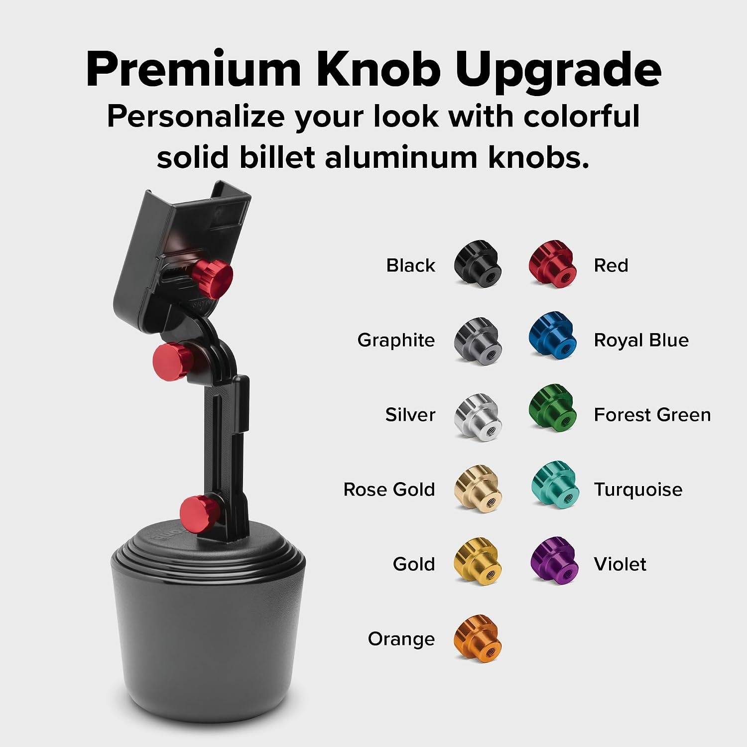 image:imageWeatherTech CupFone Universal Cup Holder Phone Mount for Cars Adjustable amp Secure Fit with Open Access for Charging Compatible with iPhone Android BlackRose Gold Billet Knobs