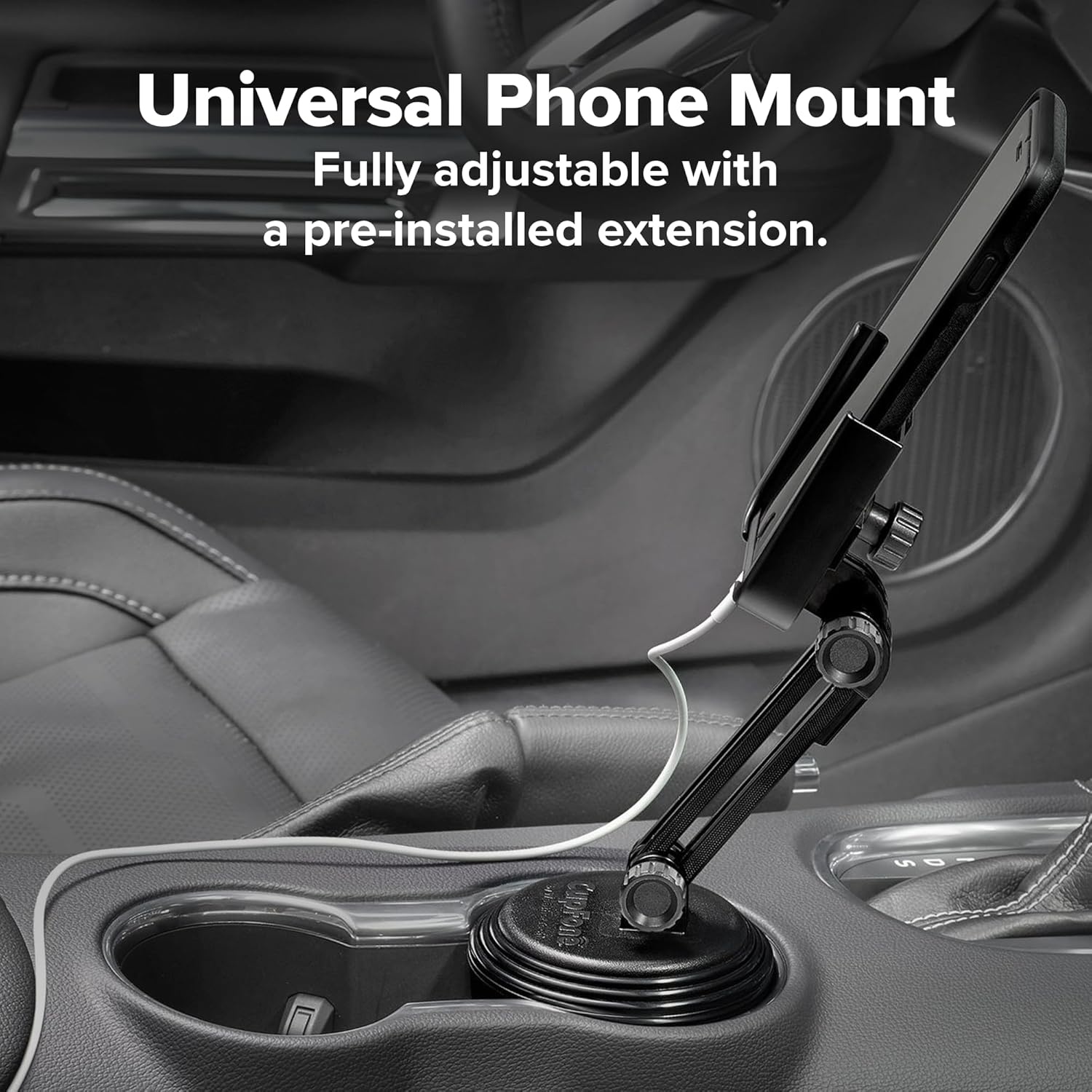 image:imageWeatherTech CupFone Universal Cup Holder Phone Mount for Cars Adjustable amp Secure Fit with Open Access for Charging Compatible with iPhone Android BlackGold Billet Knobs