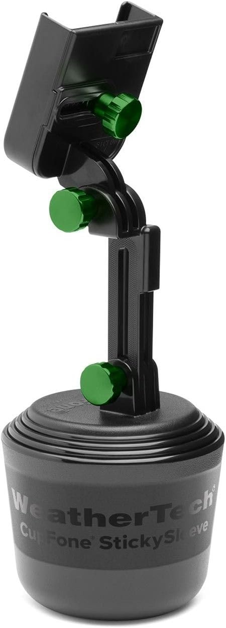 image:imageWeatherTech CupFone Universal Cup Holder Phone Mount for Cars Adjustable amp Secure Fit with Open Access for Charging Compatible with iPhone Android BlackForest Green Billet Knobs