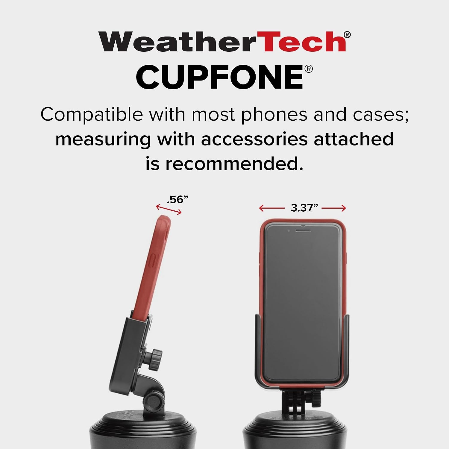 image:imageWeatherTech CupFone Universal Cup Holder Phone Mount for Cars Adjustable amp Secure Fit with Open Access for Charging Compatible with iPhone Android BlackViolet Billet Knobs