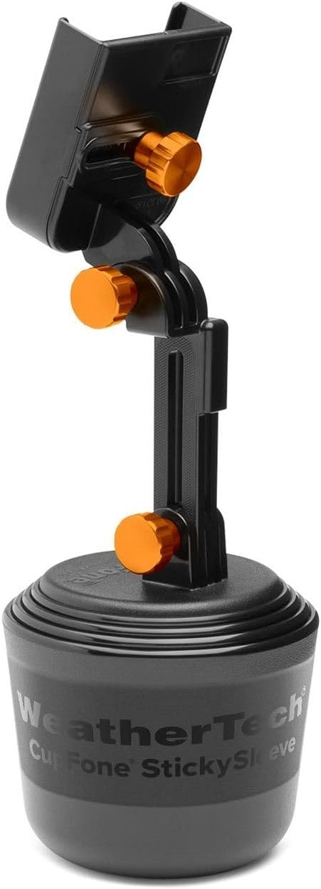 image:imageWeatherTech CupFone Universal Cup Holder Phone Mount for Cars Adjustable amp Secure Fit with Open Access for Charging Compatible with iPhone Android BlackOrange Billet Knobs