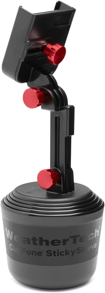 image:imageWeatherTech CupFone Universal Cup Holder Phone Mount for Cars Adjustable amp Secure Fit with Open Access for Charging Compatible with iPhone Android BlackRed Billet Knobs