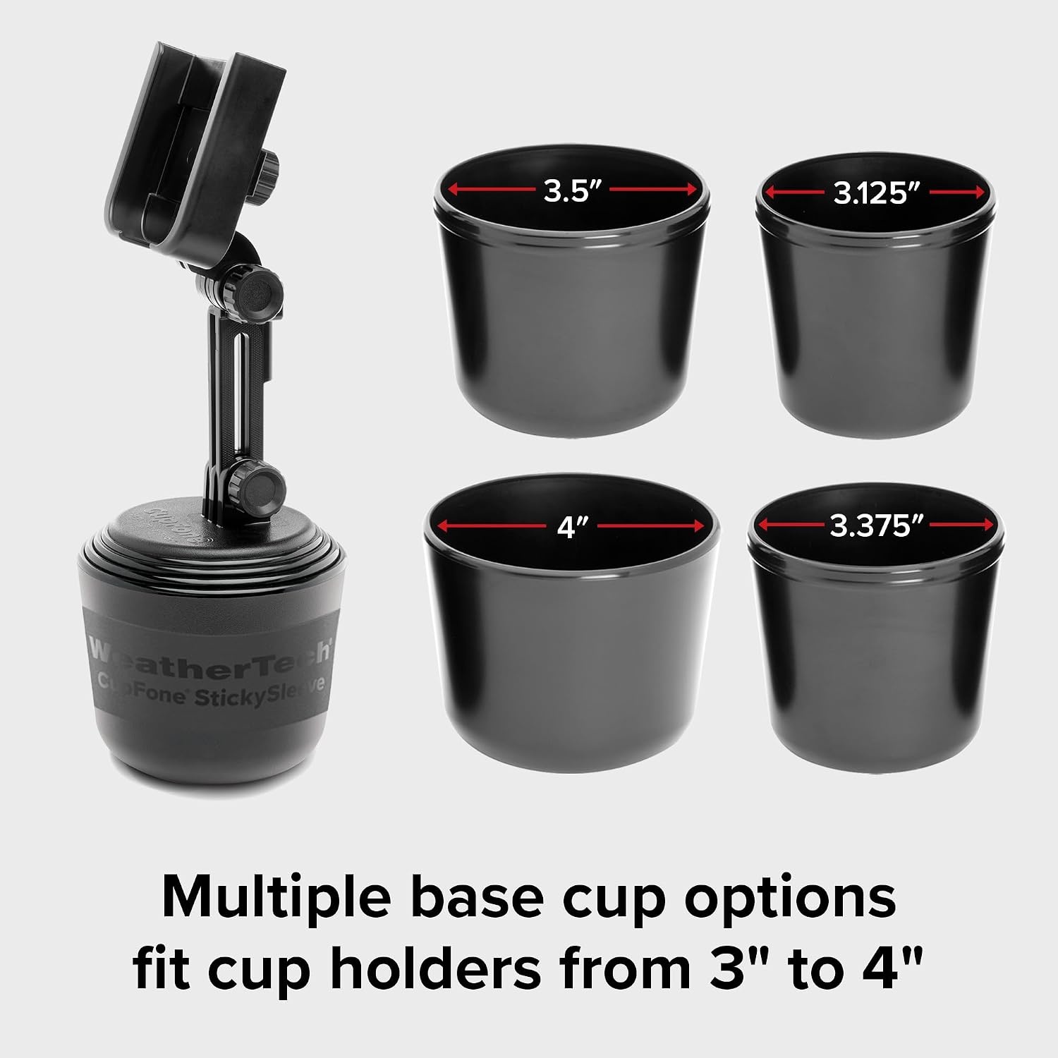 image:imageWeatherTech CupFone Universal Cup Holder Phone Mount for Cars Adjustable amp Secure Fit with Open Access for Charging Compatible with iPhone Android BlackRose Gold Billet Knobs