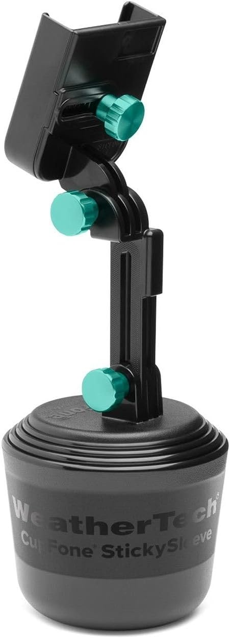 image:imageWeatherTech CupFone Universal Cup Holder Phone Mount for Cars Adjustable amp Secure Fit with Open Access for Charging Compatible with iPhone Android BlackTurquoise Billet Knobs