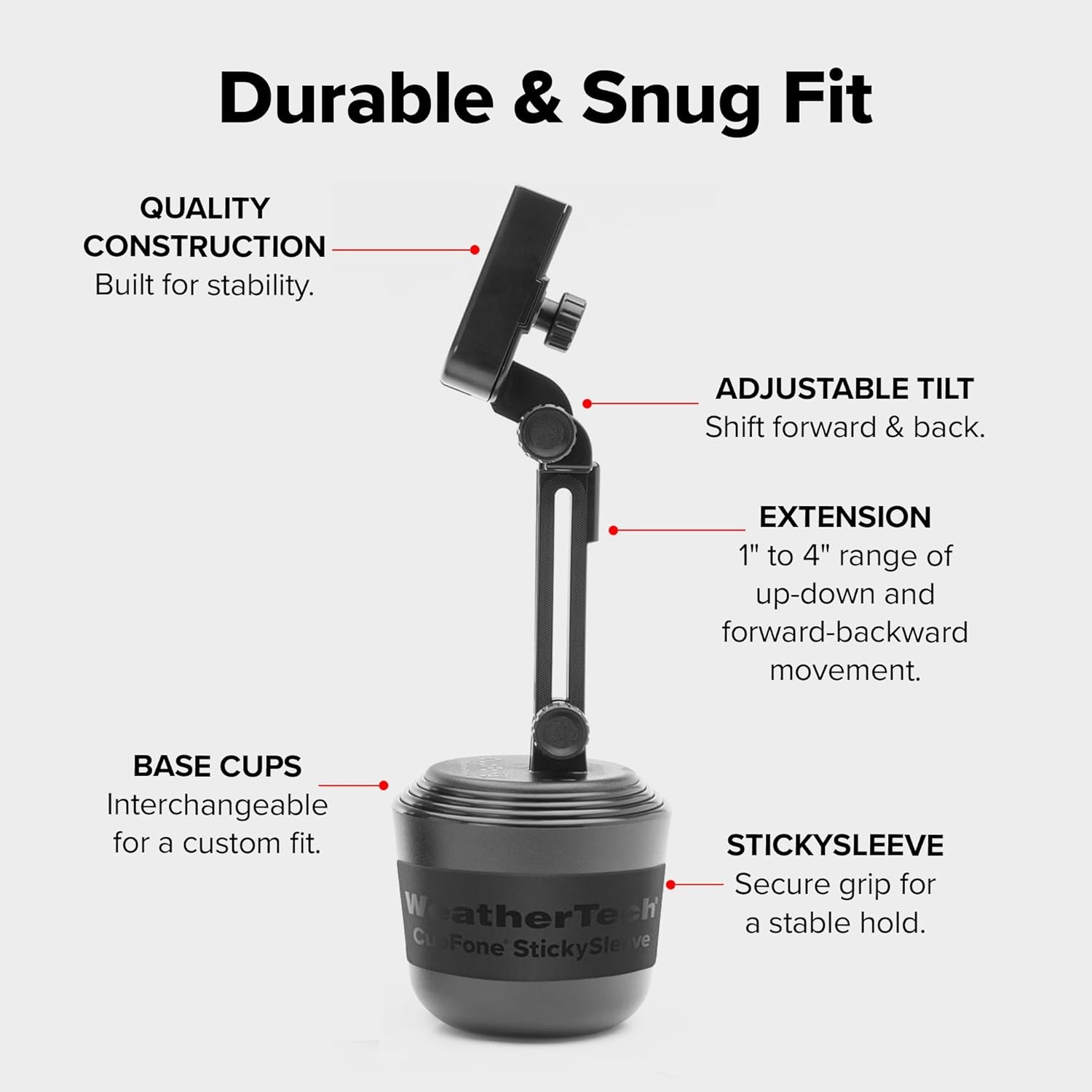 image:imageWeatherTech CupFone Universal Cup Holder Phone Mount for Cars Adjustable amp Secure Fit with Open Access for Charging Compatible with iPhone Android BlackGold Billet Knobs
