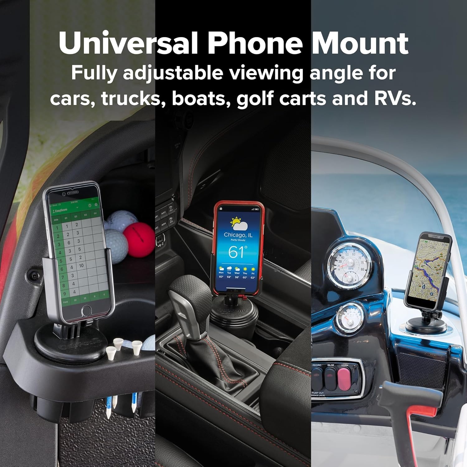 image:imageWeatherTech CupFone Universal Cup Holder Phone Mount for Cars Adjustable amp Secure Fit with Open Access for Charging Compatible with iPhone Android BlackViolet Billet Knobs