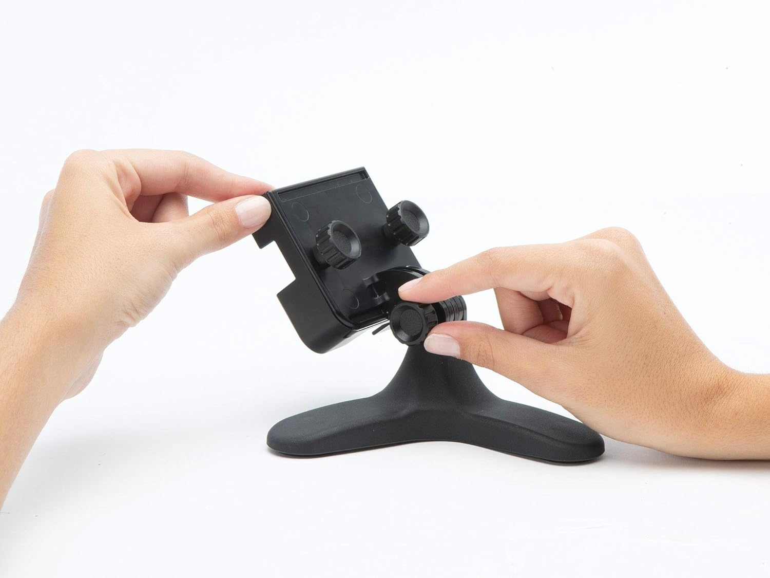 image:imageWeatherTech DeskFone Two View Universal Phone Holder for Flat Surfaces Office Kitchen Nightstand Black Plastic KnobsBlack Plastic Knobs