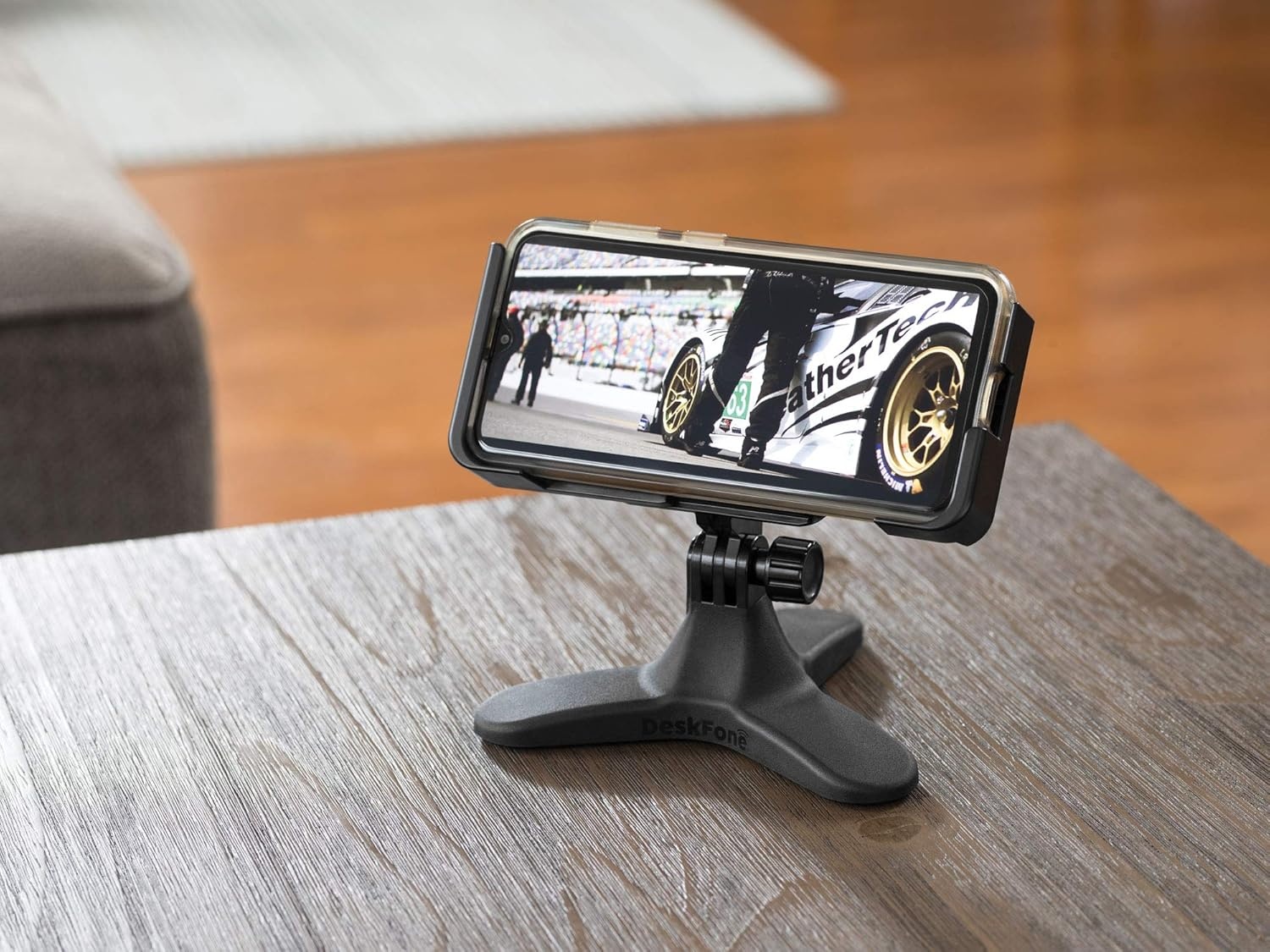 image:imageWeatherTech DeskFone Two View Universal Phone Holder for Flat Surfaces Office Kitchen Nightstand Black Plastic KnobsBlack Plastic Knobs