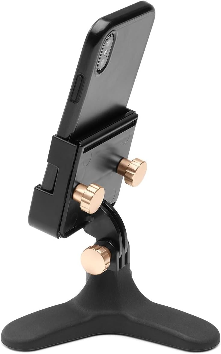 image:imageWeatherTech DeskFone Two View Universal Phone Holder for Flat Surfaces Office Kitchen Nightstand Black Plastic KnobsRose Gold Metal Knobs