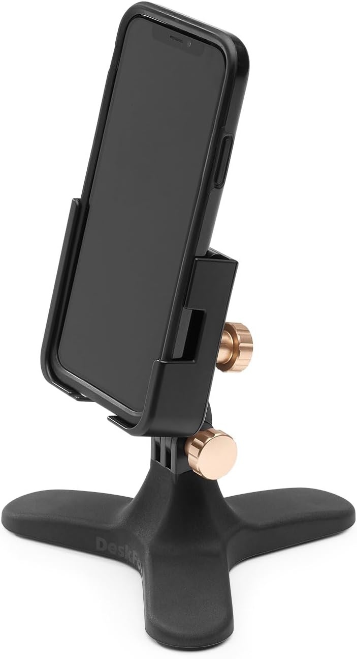 image:imageWeatherTech DeskFone Two View Universal Phone Holder for Flat Surfaces Office Kitchen Nightstand Black Plastic KnobsRose Gold Metal Knobs