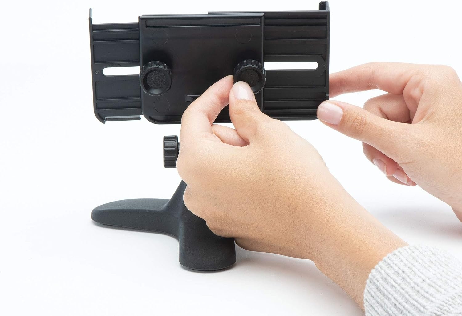 image:imageWeatherTech DeskFone Two View Universal Phone Holder for Flat Surfaces Office Kitchen Nightstand Black Plastic KnobsViolet Metal Knobs
