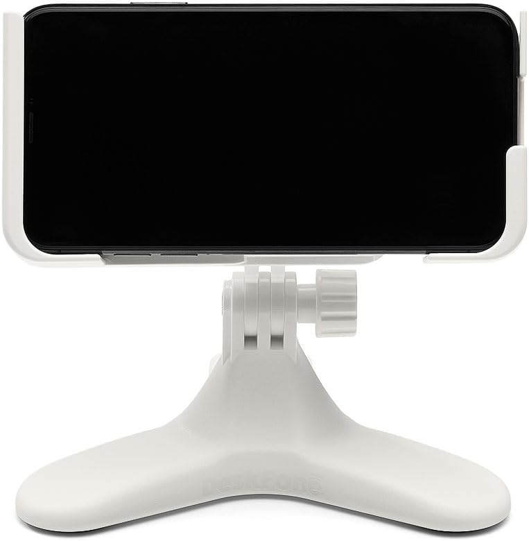 image:imageWeatherTech DeskFone Two View in White Adjustable Universal Cell Phone Holder Mount Stand for Desk Counter Table Tripod Design for iPhone amp Smartphone Charging White Plastic KnobsGraphite Metal Knobs
