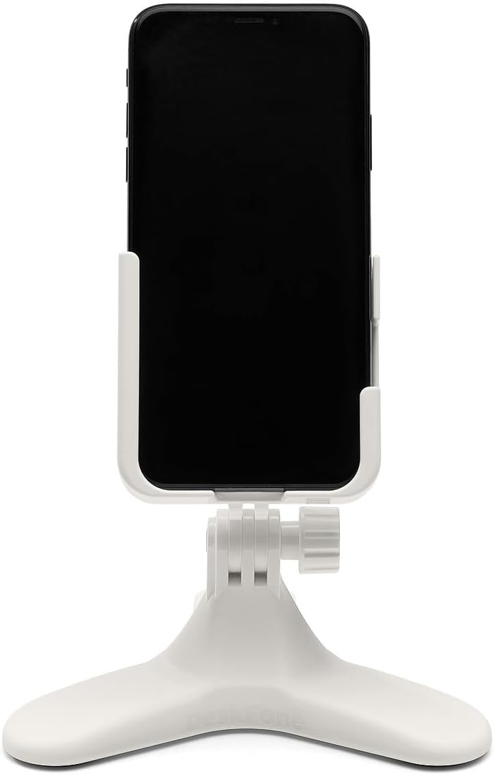 image:imageWeatherTech DeskFone Two View in White Adjustable Universal Cell Phone Holder Mount Stand for Desk Counter Table Tripod Design for iPhone amp Smartphone Charging White Plastic KnobsGraphite Metal Knobs