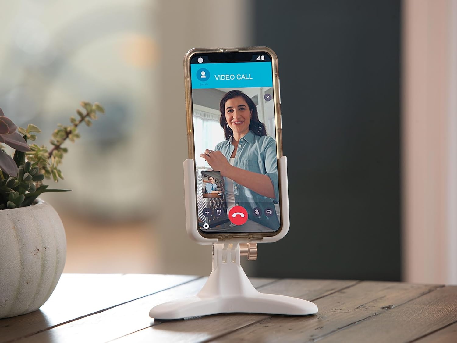 image:imageWeatherTech DeskFone Two View in White Adjustable Universal Cell Phone Holder Mount Stand for Desk Counter Table Tripod Design for iPhone amp Smartphone Charging White Plastic KnobsGraphite Metal Knobs