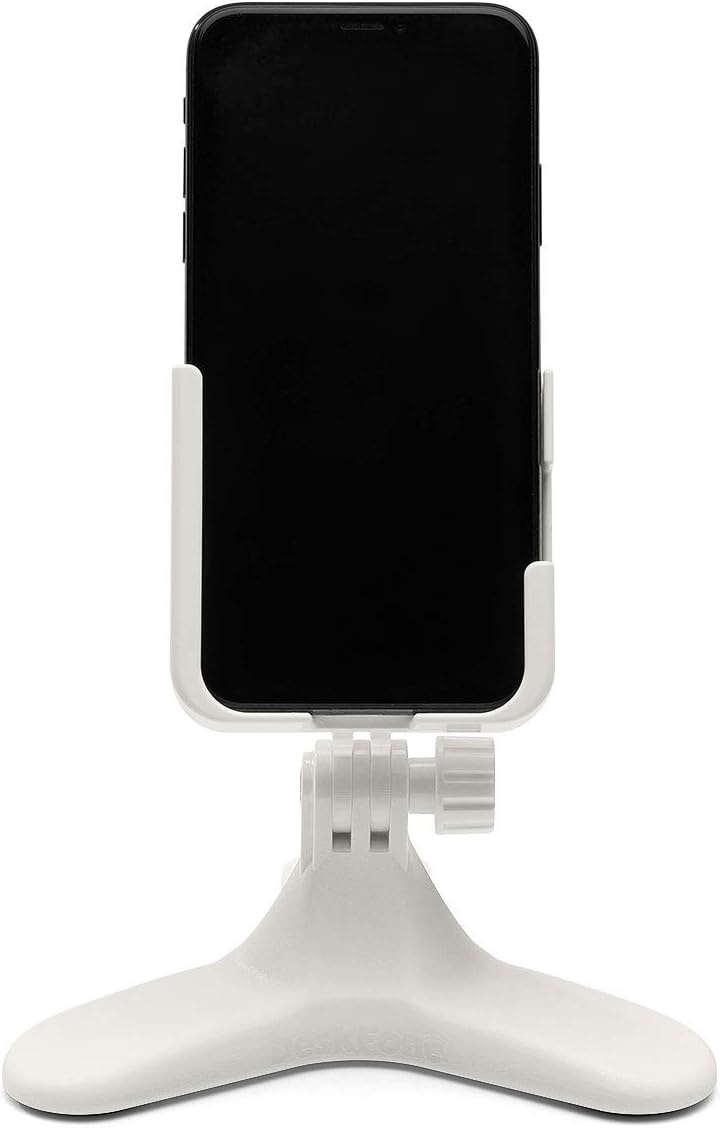 image:imageWeatherTech DeskFone Two View in White Adjustable Universal Cell Phone Holder Mount Stand for Desk Counter Table Tripod Design for iPhone amp Smartphone Charging White Plastic KnobsTurquoise Metal Knobs