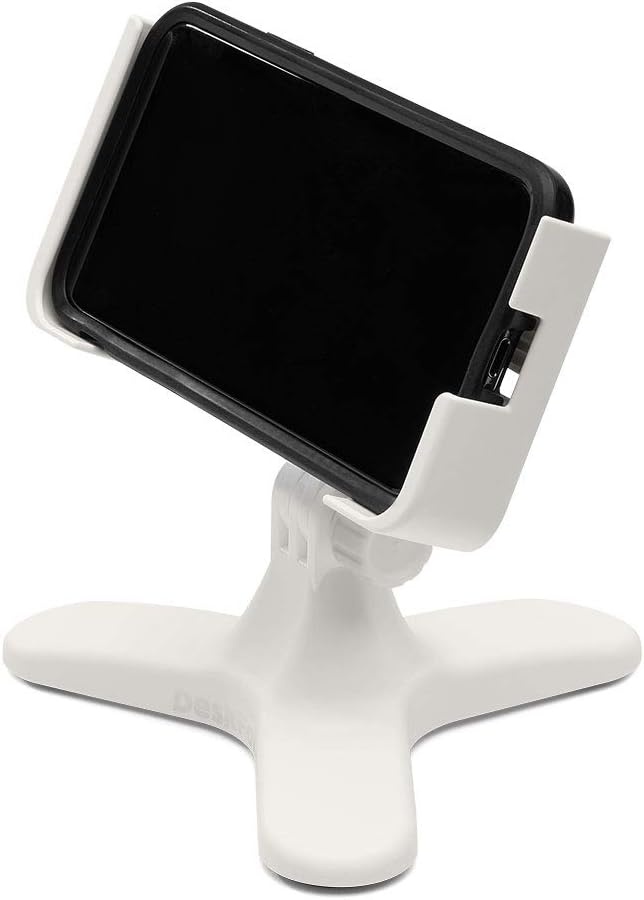 image:imageWeatherTech DeskFone Two View in White Adjustable Universal Cell Phone Holder Mount Stand for Desk Counter Table Tripod Design for iPhone amp Smartphone Charging White Plastic KnobsTurquoise Metal Knobs