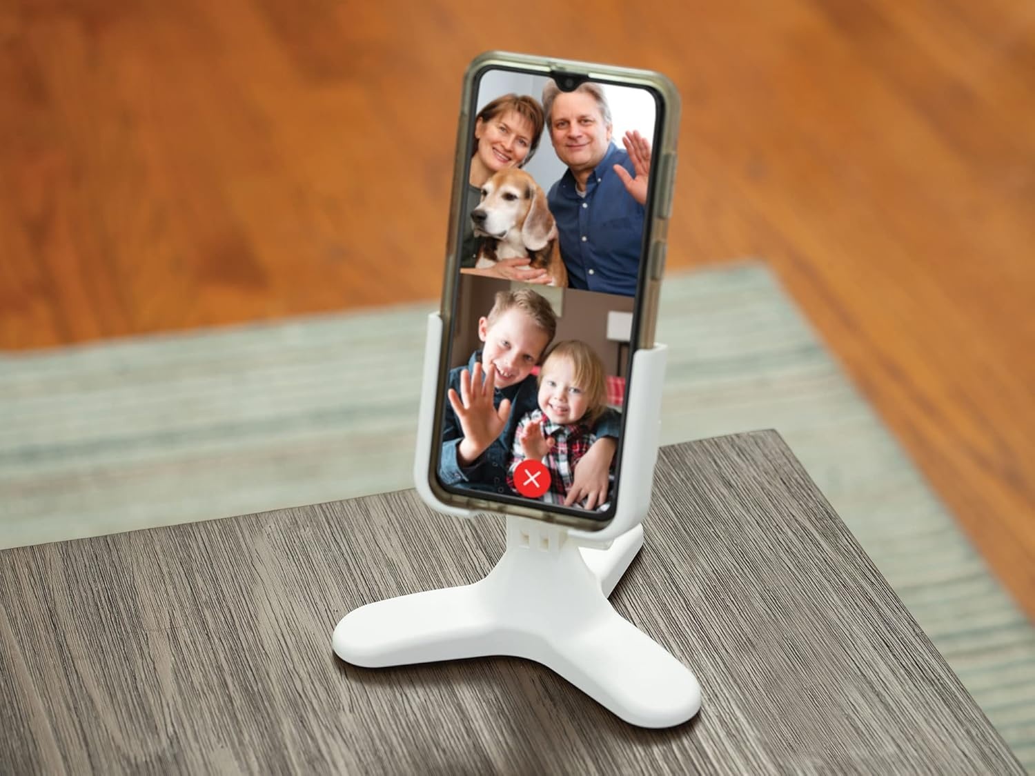 image:imageWeatherTech DeskFone in White Adjustable Universal Cell Phone Holder Mount Stand for Desk Counter Table Tripod Design for iPhone amp Smartphone Charging Plastic KnobsGold Metal Knobs
