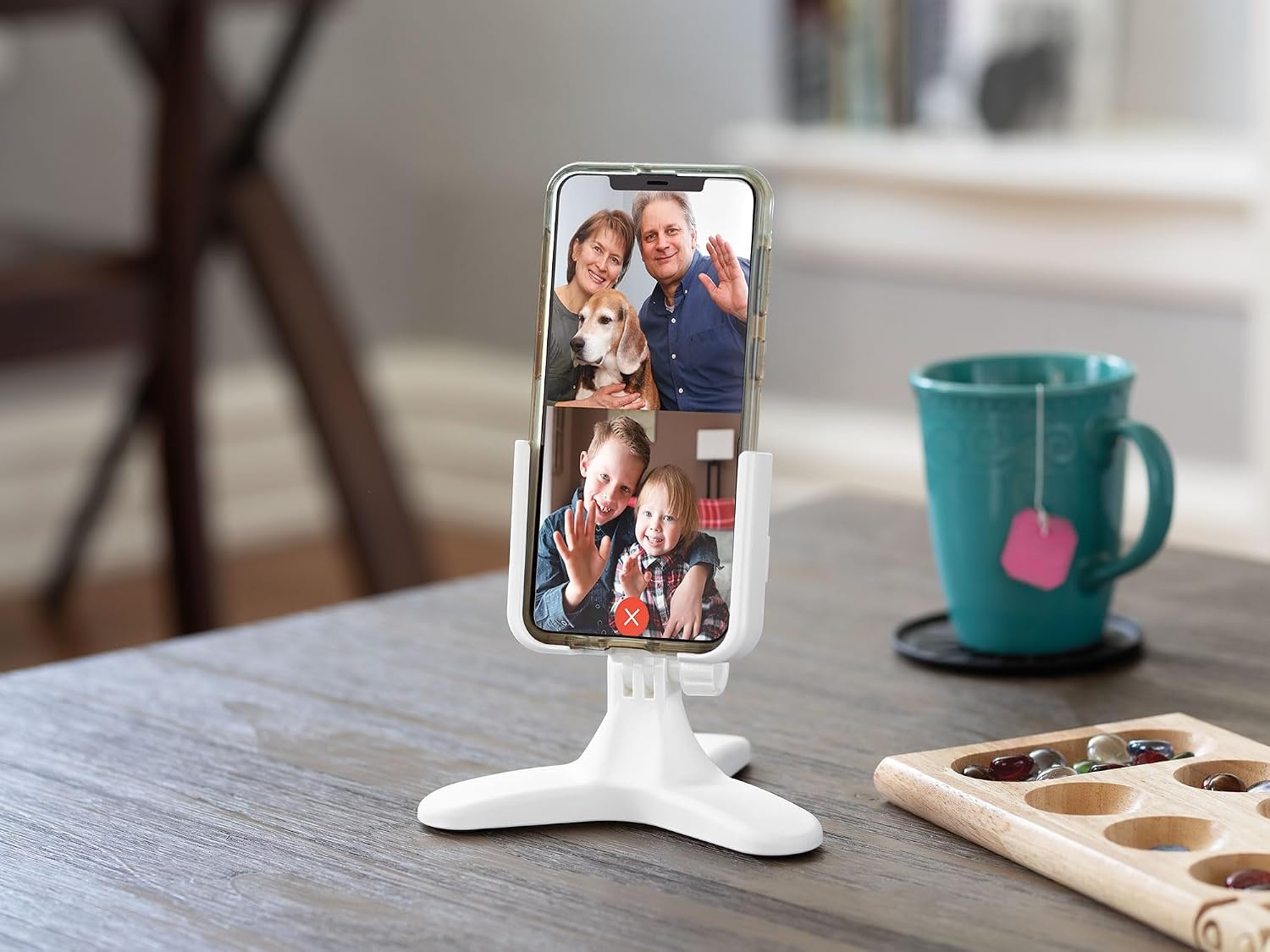 image:imageWeatherTech DeskFone in White Adjustable Universal Cell Phone Holder Mount Stand for Desk Counter Table Tripod Design for iPhone amp Smartphone Charging Plastic KnobsForest Green Metal Knobs