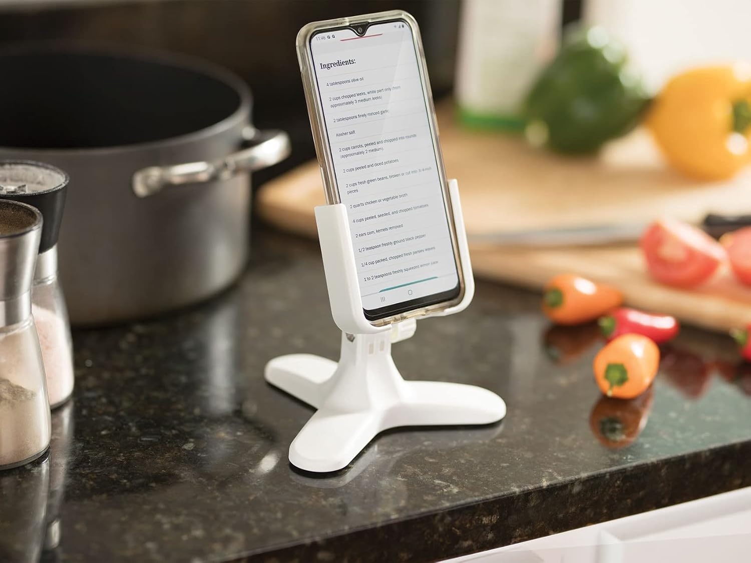 image:imageWeatherTech DeskFone in White Adjustable Universal Cell Phone Holder Mount Stand for Desk Counter Table Tripod Design for iPhone amp Smartphone Charging Plastic KnobsOrange Metal Knobs