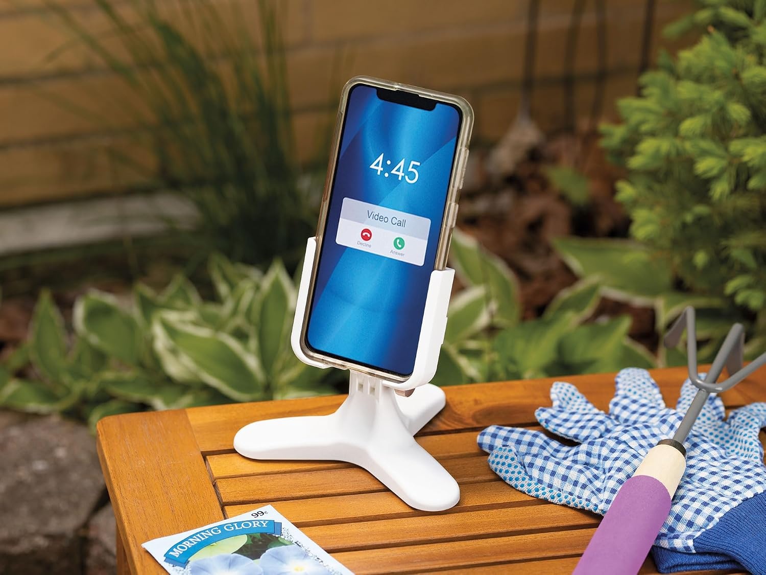 image:imageWeatherTech DeskFone in White Adjustable Universal Cell Phone Holder Mount Stand for Desk Counter Table Tripod Design for iPhone amp Smartphone Charging Plastic KnobsForest Green Metal Knobs