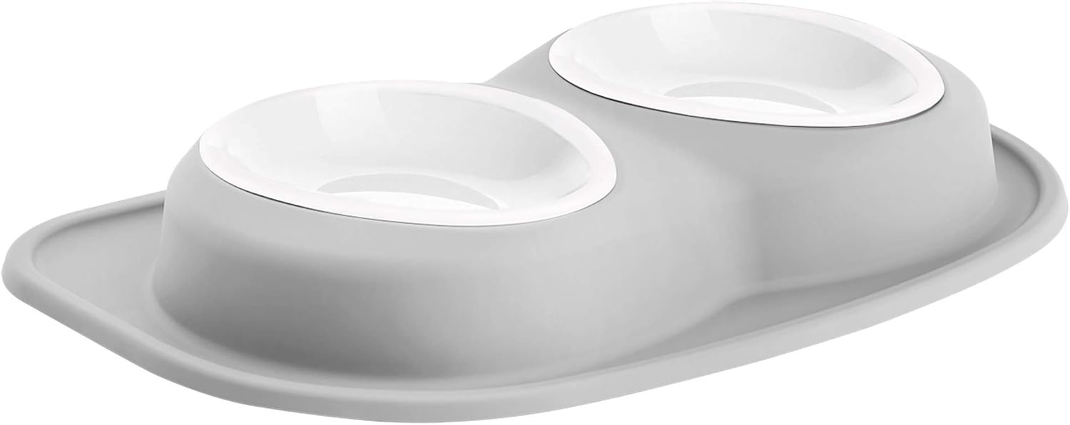 image:imageWeatherTech Double Low Pet Feeding System wPlastic DogCat Bowls 8 oz 1 Cup Dark Grey PDL0801DGLight Grey
