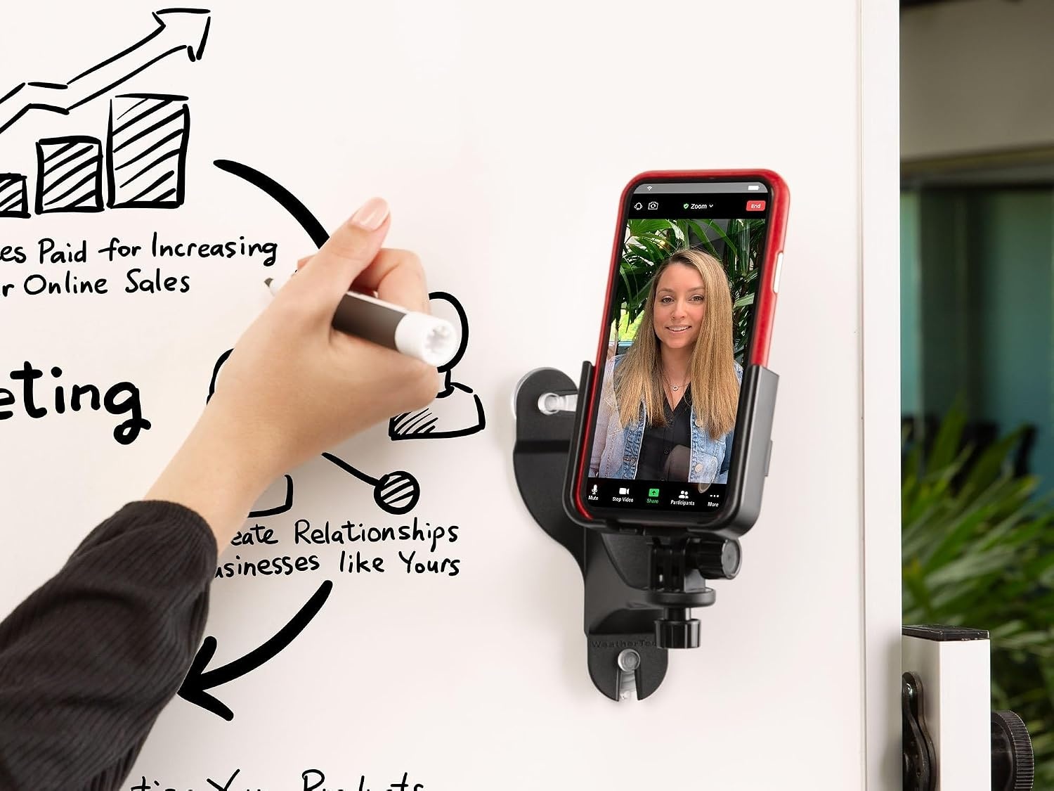 image:imageWeatherTech Rotating MirrorFone White with White Plastic Knobs Phone Holder Mount for Bathroom Kitchen Shower Mirror Tile 8ARM2WHBlack Billet Knobs