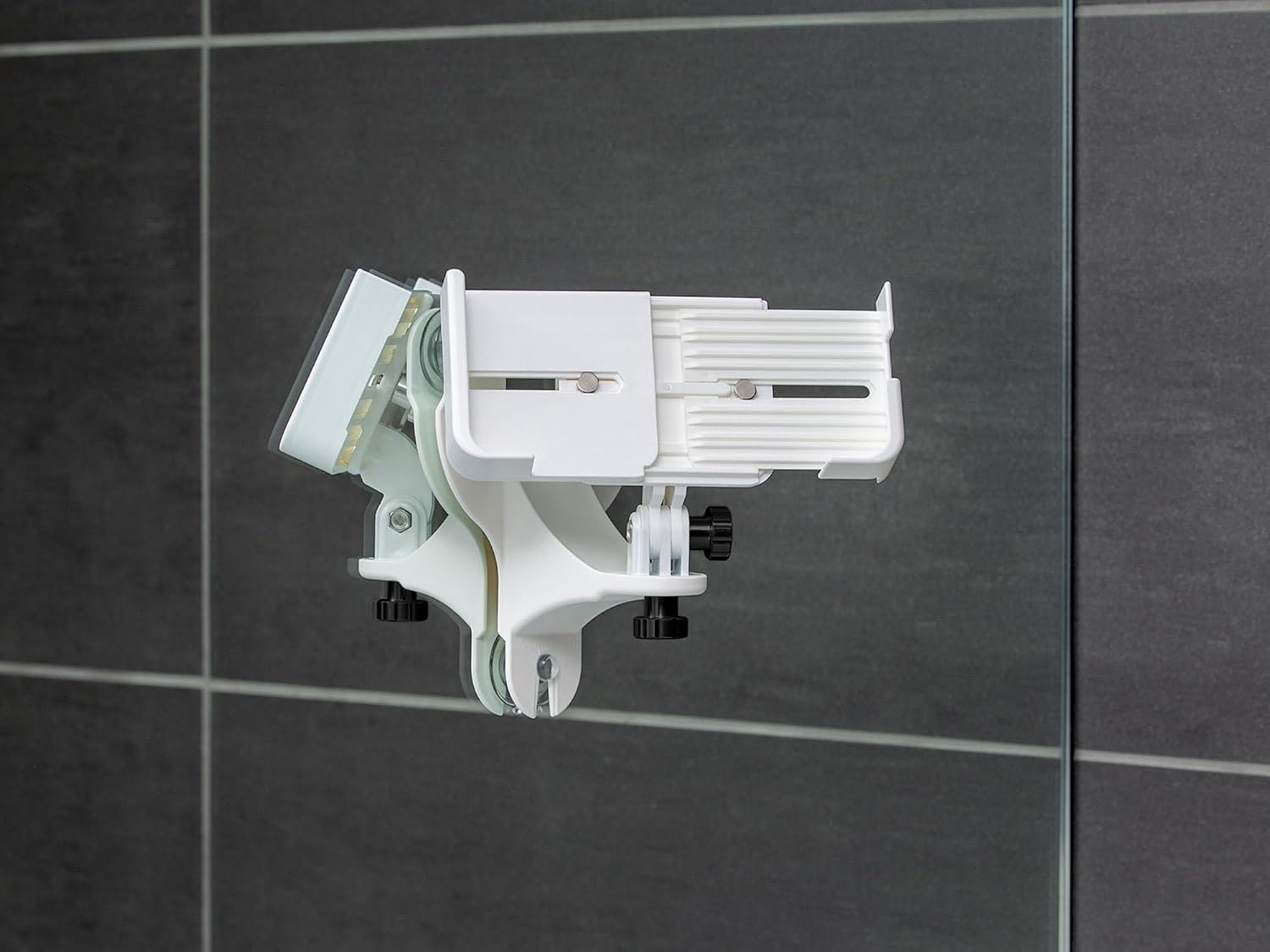 image:imageWeatherTech Rotating MirrorFone White with White Plastic Knobs Phone Holder Mount for Bathroom Kitchen Shower Mirror Tile 8ARM2WHBlack Billet Knobs