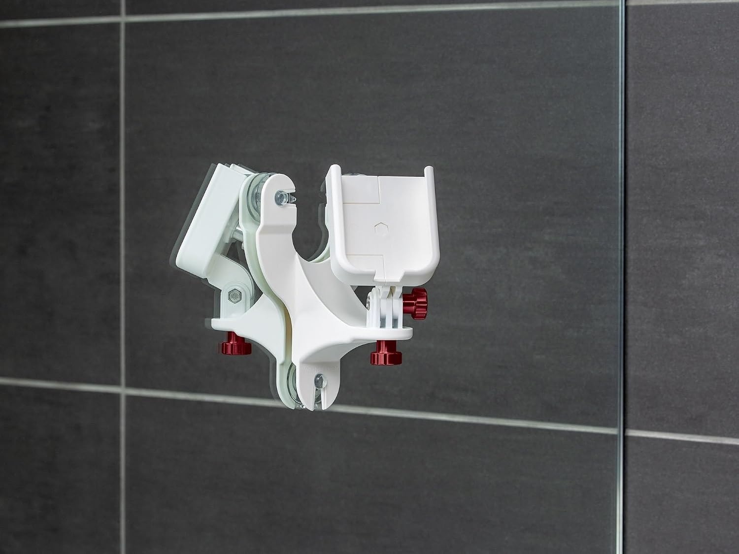image:imageWeatherTech Rotating MirrorFone White with White Plastic Knobs Phone Holder Mount for Bathroom Kitchen Shower Mirror Tile 8ARM2WHRed Billet Knobs