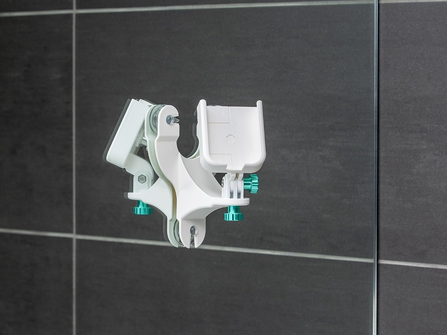 image:imageWeatherTech Rotating MirrorFone White with White Plastic Knobs Phone Holder Mount for Bathroom Kitchen Shower Mirror Tile 8ARM2WHTurquoise Billet Knobs