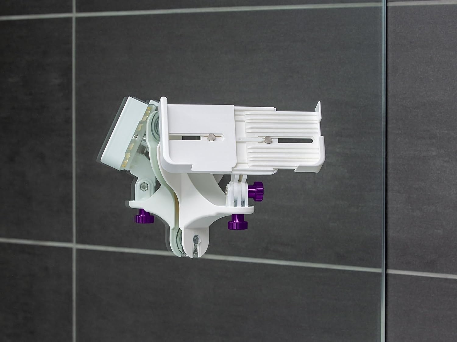 image:imageWeatherTech Rotating MirrorFone White with White Plastic Knobs Phone Holder Mount for Bathroom Kitchen Shower Mirror Tile 8ARM2WHViolet Billet Knobs