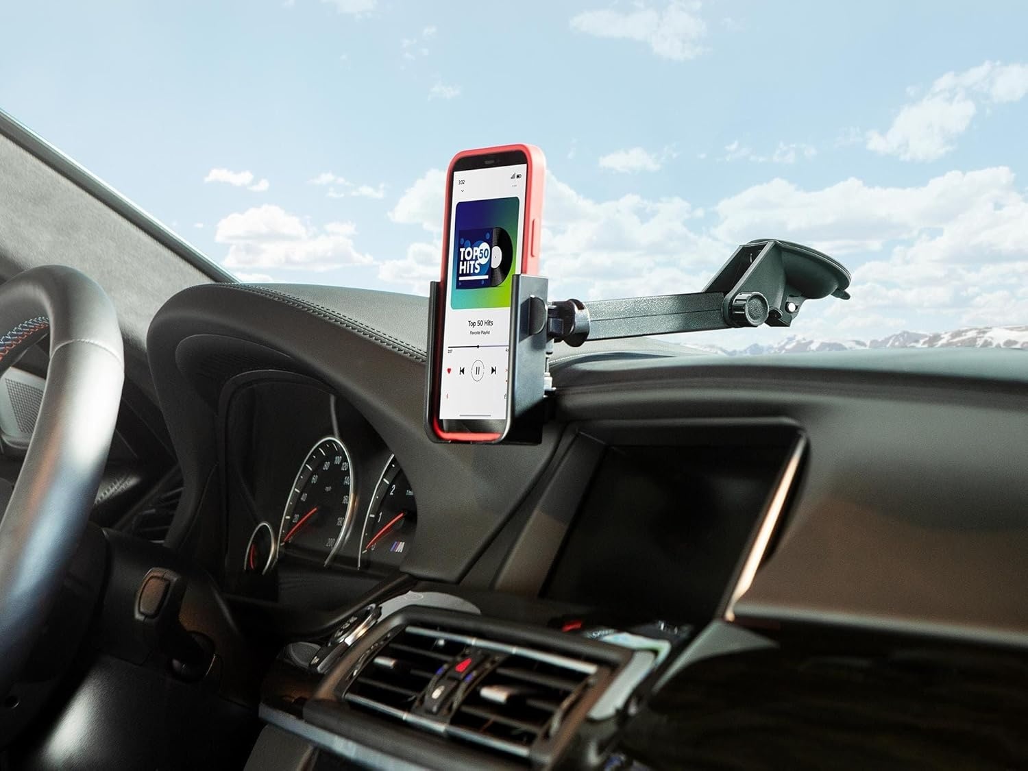 image:imageWeatherTech WindshieldFone with Extension Universal WindshieldMounted Car Phone Holder Black Plastic KnobsGraphite