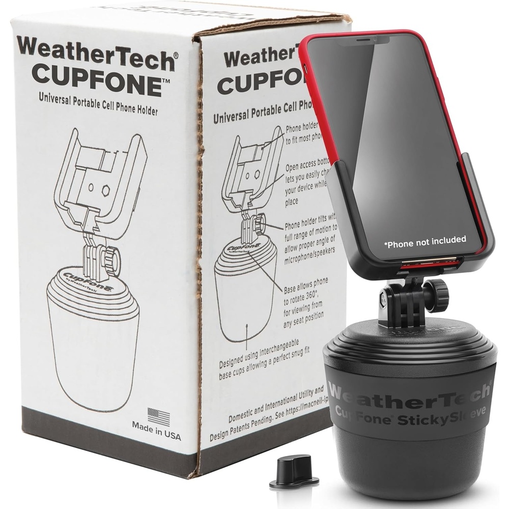 image:imageWeatherTech CupFone Universal Cup Holder Phone Mount for Cars Adjustable amp Secure Fit with Open Access for Charging Compatible with iPhone Android BlackBlack