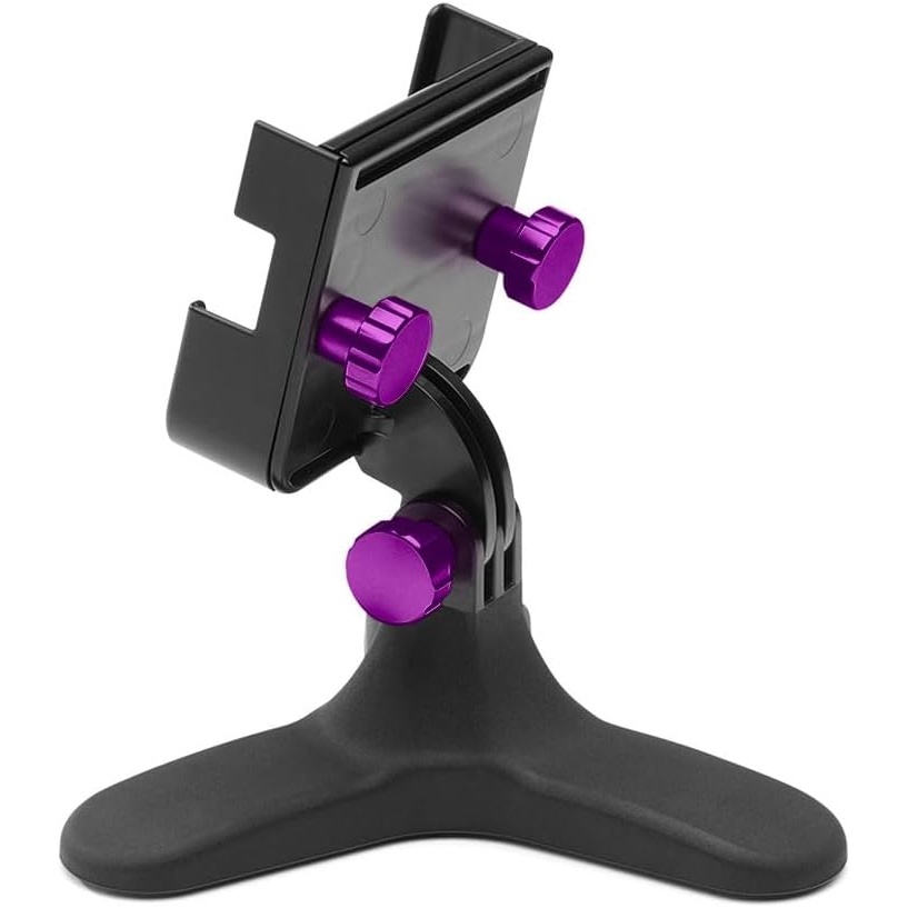 image:imageWeatherTech DeskFone Two View Universal Phone Holder for Flat Surfaces Office Kitchen Nightstand  Black Plastic KnobsViolet Metal Knobs