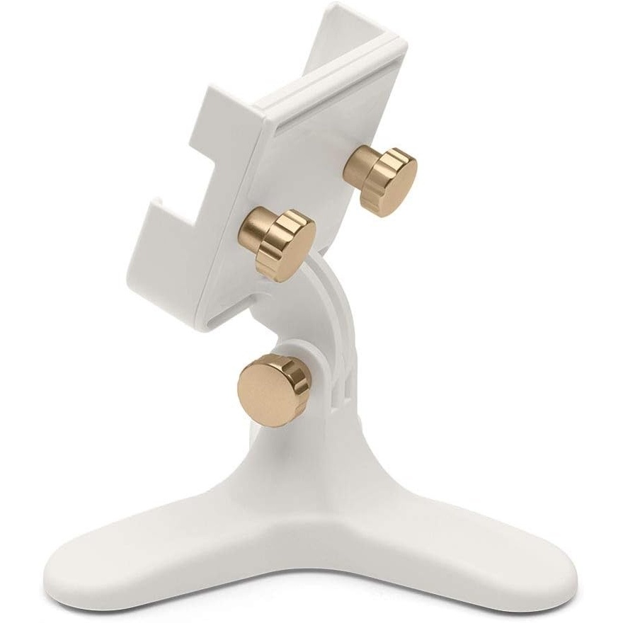 image:imageWeatherTech DeskFone Two View in White  Adjustable Universal Cell Phone Holder Mount Stand for Desk Counter Table  Tripod Design for iPhone amp Smartphone Charging  White Plastic KnobsRose Gold Metal Knobs