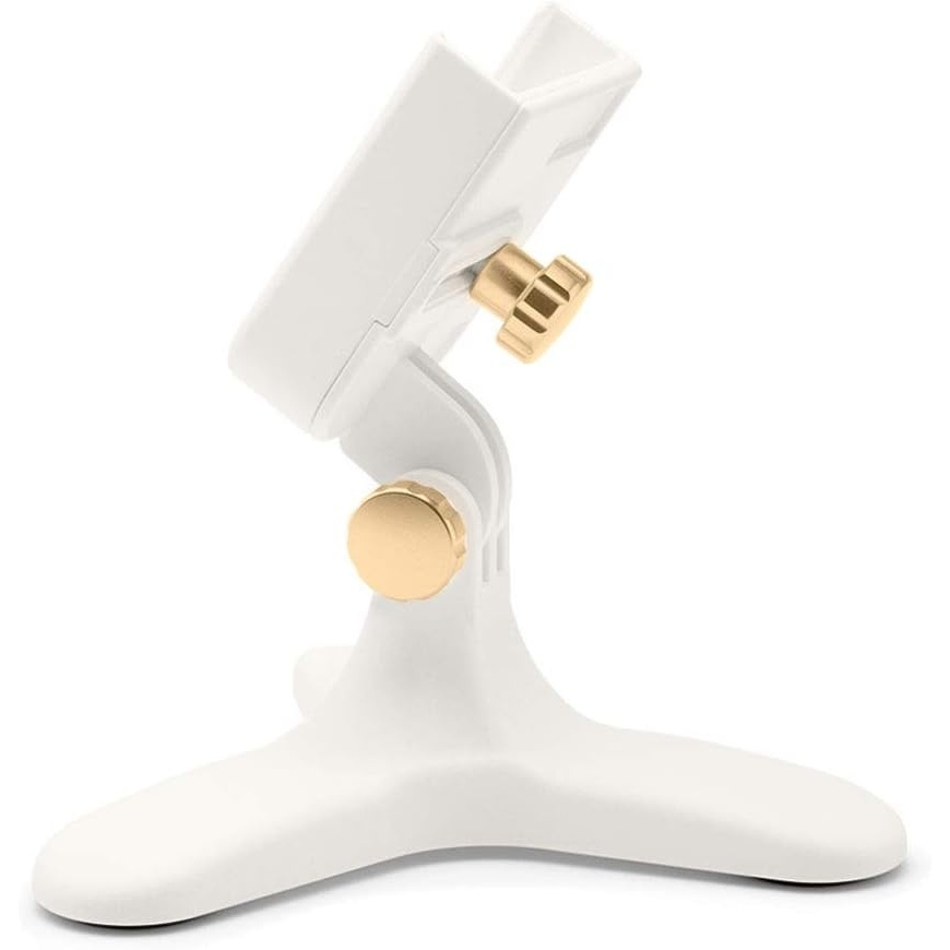 image:imageWeatherTech DeskFone in White  Adjustable Universal Cell Phone Holder Mount Stand for Desk Counter Table  Tripod Design for iPhone amp Smartphone Charging  Plastic KnobsRose Gold Metal Knobs