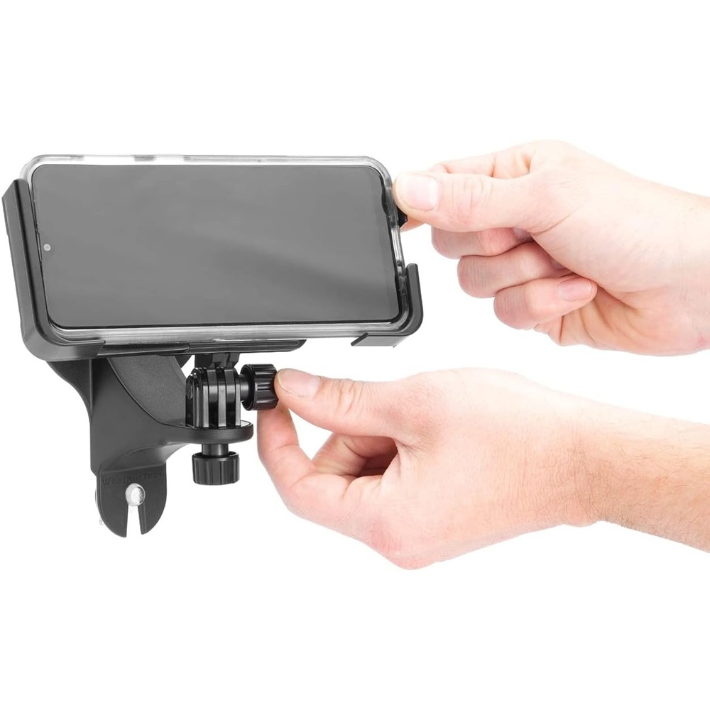 image:imageWeatherTech Rotating MirrorFone  White with White Plastic Knobs Phone Holder Mount for Bathroom Kitchen Shower Mirror Tile 8ARM2WHBlack Plastic Knobs