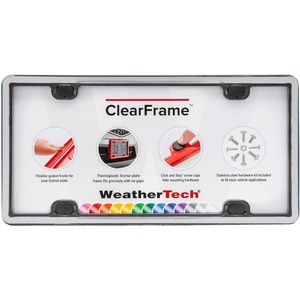WeatherTech ClearFrame License Plate Frame, Baby Blue(Brushed Stainless/Black)