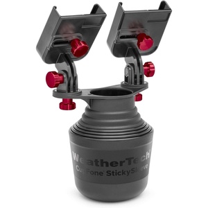 WeatherTech CupFone Duo – Adjustable, Universal Cup Holder Phone Mount Car & Truck Accessory – Best Design for iPhone & Smartphone Charging – Black Plastic Knobs(Red)