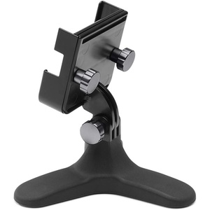 WeatherTech DeskFone Two View Universal Phone Holder for Flat Surfaces, Office, Kitchen, Nightstand – Black Plastic Knobs(Graphite Metal Knobs)