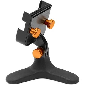 WeatherTech DeskFone Two View Universal Phone Holder for Flat Surfaces, Office, Kitchen, Nightstand – Black Plastic Knobs(Orange Metal Knobs)
