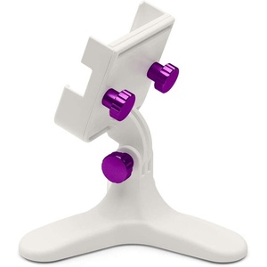WeatherTech DeskFone Two View in White – Adjustable, Universal Cell Phone Holder Mount Stand for Desk, Counter, Table – Tripod Design for iPhone & Smartphone Charging – White Plastic Knobs(Violet Metal Knobs)