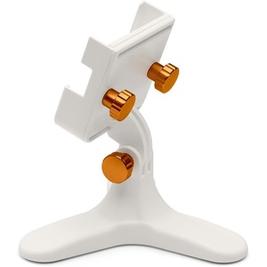 WeatherTech DeskFone Two View in White – Adjustable, Universal Cell Phone Holder Mount Stand for Desk, Counter, Table – Tripod Design for iPhone & Smartphone Charging – White Plastic Knobs(Orange Metal Knobs)
