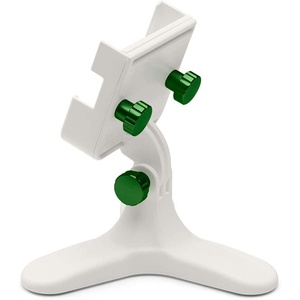 WeatherTech DeskFone Two View in White – Adjustable, Universal Cell Phone Holder Mount Stand for Desk, Counter, Table – Tripod Design for iPhone & Smartphone Charging – White Plastic Knobs(Forest Green Metal Knobs)