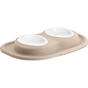 WeatherTech Double Low Pet Feeding System w/Plastic Dog/Cat Bowls – 8 oz (1 Cup) Dark Grey (PDL0801DG)(Tan)
