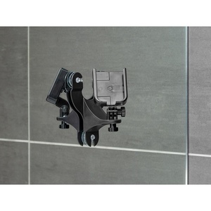 WeatherTech Rotating MirrorFone – White with White Plastic Knobs -Phone Holder Mount for Bathroom Kitchen Shower Mirror Tile (8ARM2WH)(Black Billet Knobs)