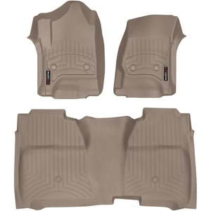WeatherTech Custom Fit FloorLiners for 2015-2019 GMC Sierra 2500HD/3500HD, Chevrolet Silverado 2500HD/3500HD – 1st & 2nd Row (Full Coverage Row) (446071-445422), Black(Tan)
